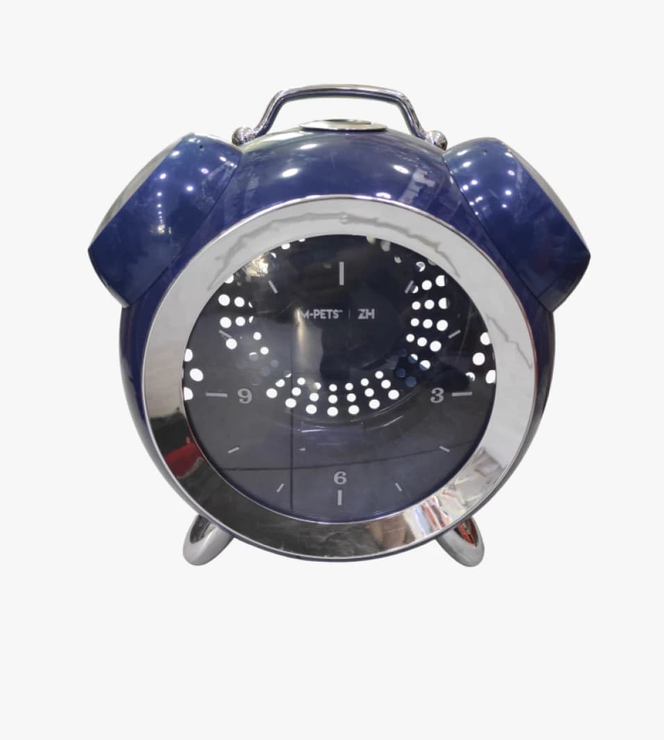M-Pets Backpack with Trendy Alarm Clock Design for Pet Transportation in Blue Color