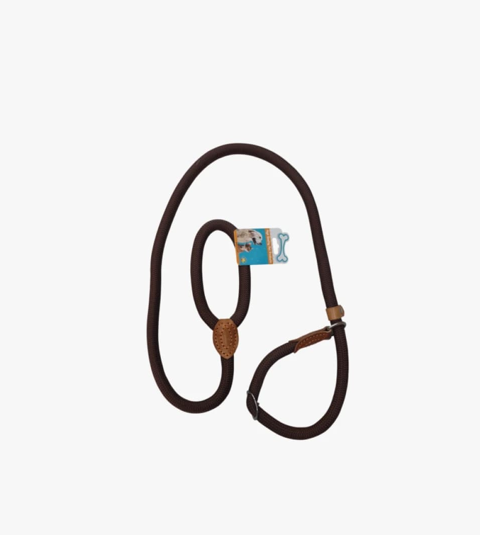 Buddy Rope Pet Training Leash in Brown, Perfect for Large Dogs with Leather Accents and Classic Design.