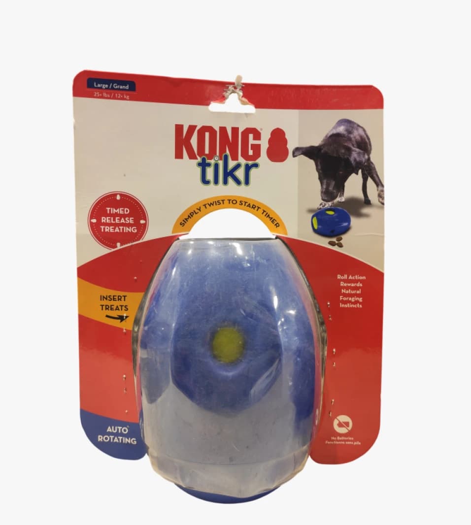 KONG Tikr Mentally Stimulating Treat Puzzle Toy for Dogs with Auto Rotating Timer and Gradual Reward Release.