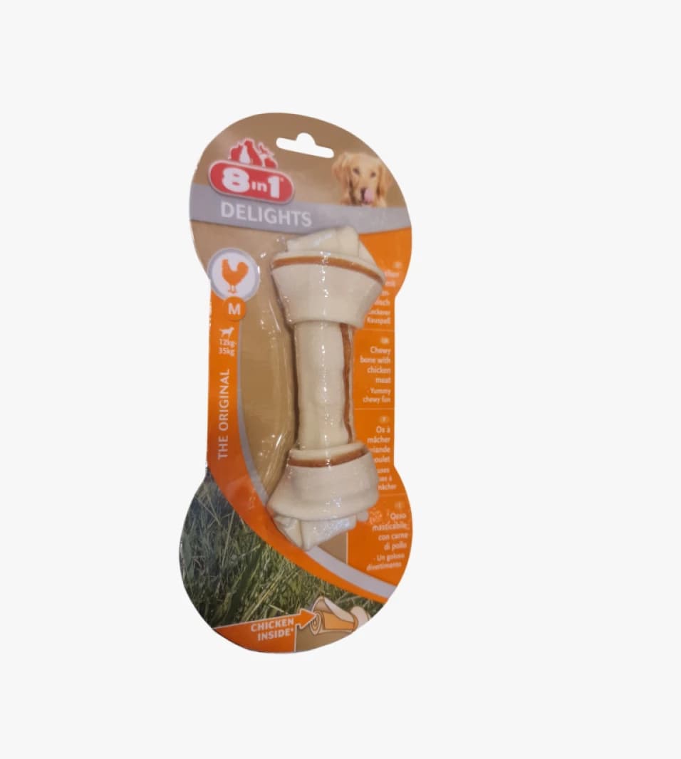 8 in 1 Delights Medium Dog Chew Bone with Delicious Chicken Flavor for All Canine Sizes