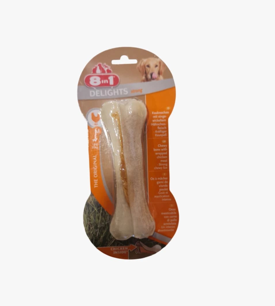 8 in 1 Delights Strong Chew Bone, Delicious Design for Dogs, with Hidden Chicken Treasure Inside