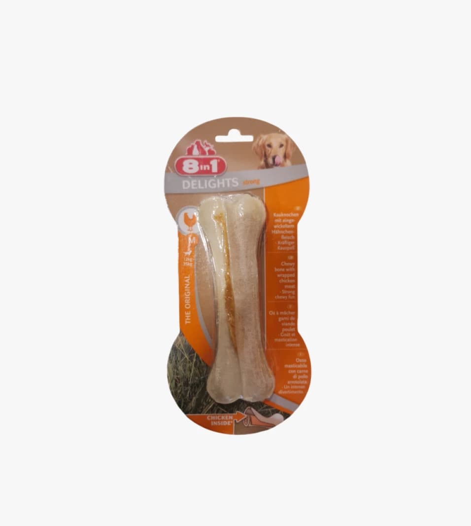8 in 1 Delights Strong Chew Bone, Delicious Design for Dogs, with Hidden Chicken Treasure Inside