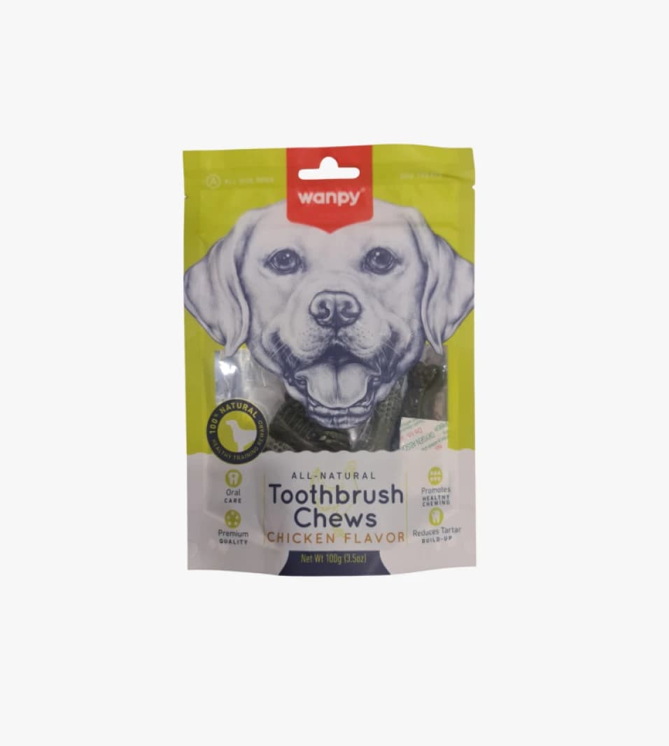 Wanpy All-Natural Toothbrush Chews Chicken Flavor for Dogs, Oral Care Treats for All Sizes, Designed to Reduce Tartar