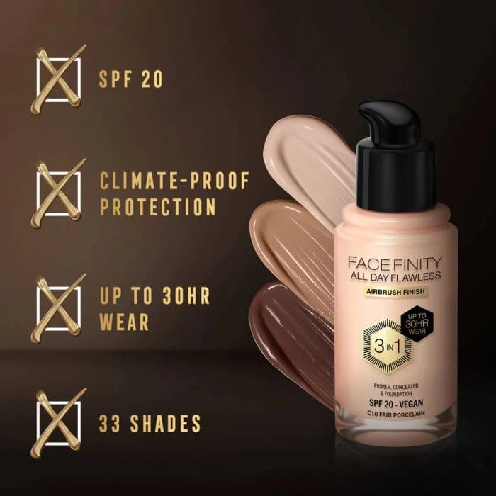 Max Factor Facefinity All Day Flawless 3 In 1 Primer Concealer Foundation SPF20