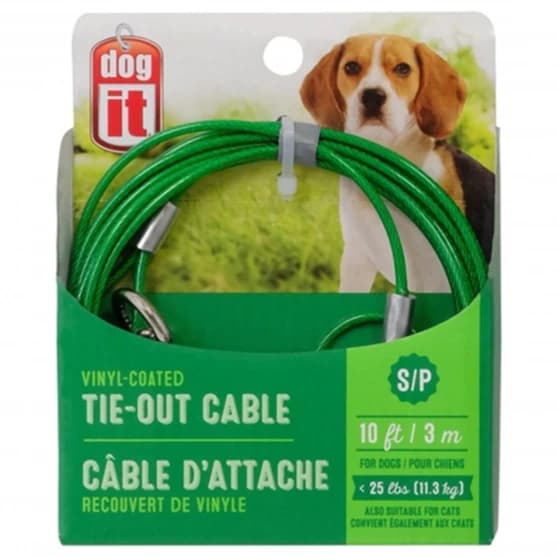 Dogit Tie Out Cable - Small - Green - 10 ft (3 m)