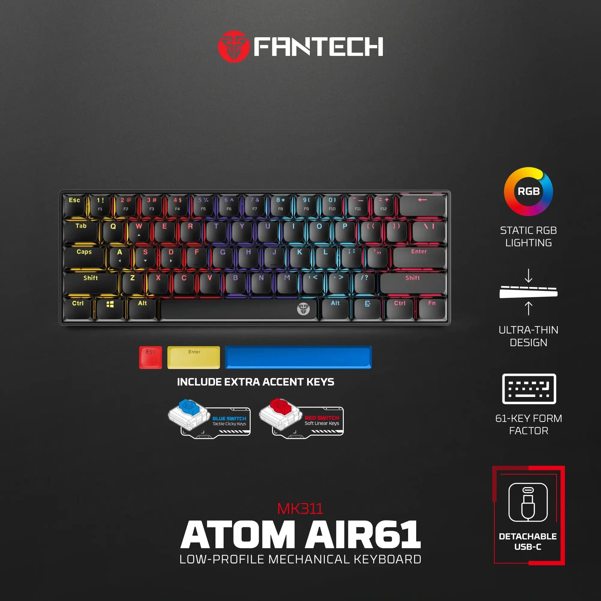 FANTECH MK311 ATOM AIR61 Low Profile Mechanical Gaming Keyboard