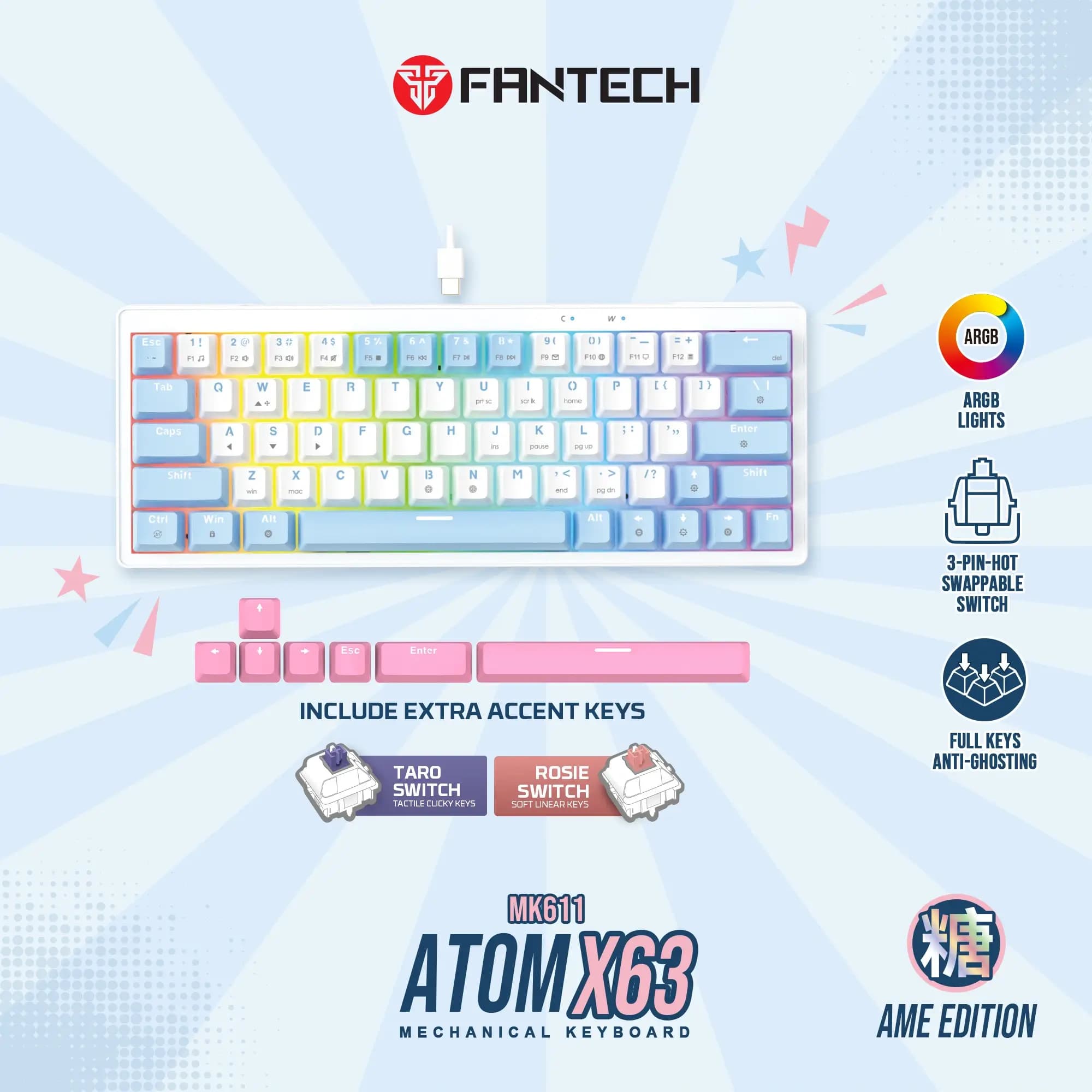 FANTECH MK611 ATOM X63 AME Edition Mechanical Gaming Keyboard