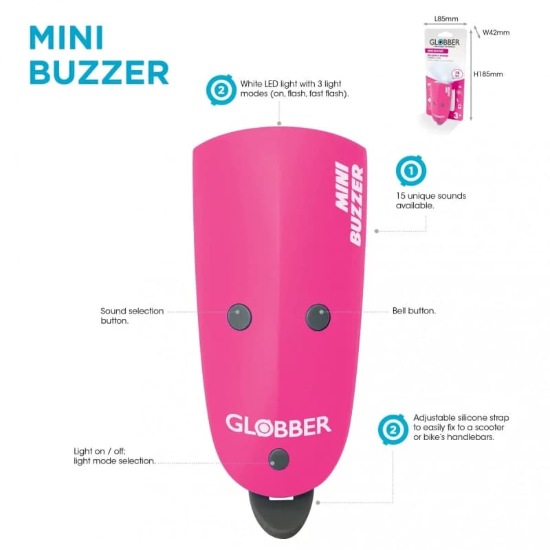 Globber Mini Buzzer Scooter Horn & LED Light Deep Pink