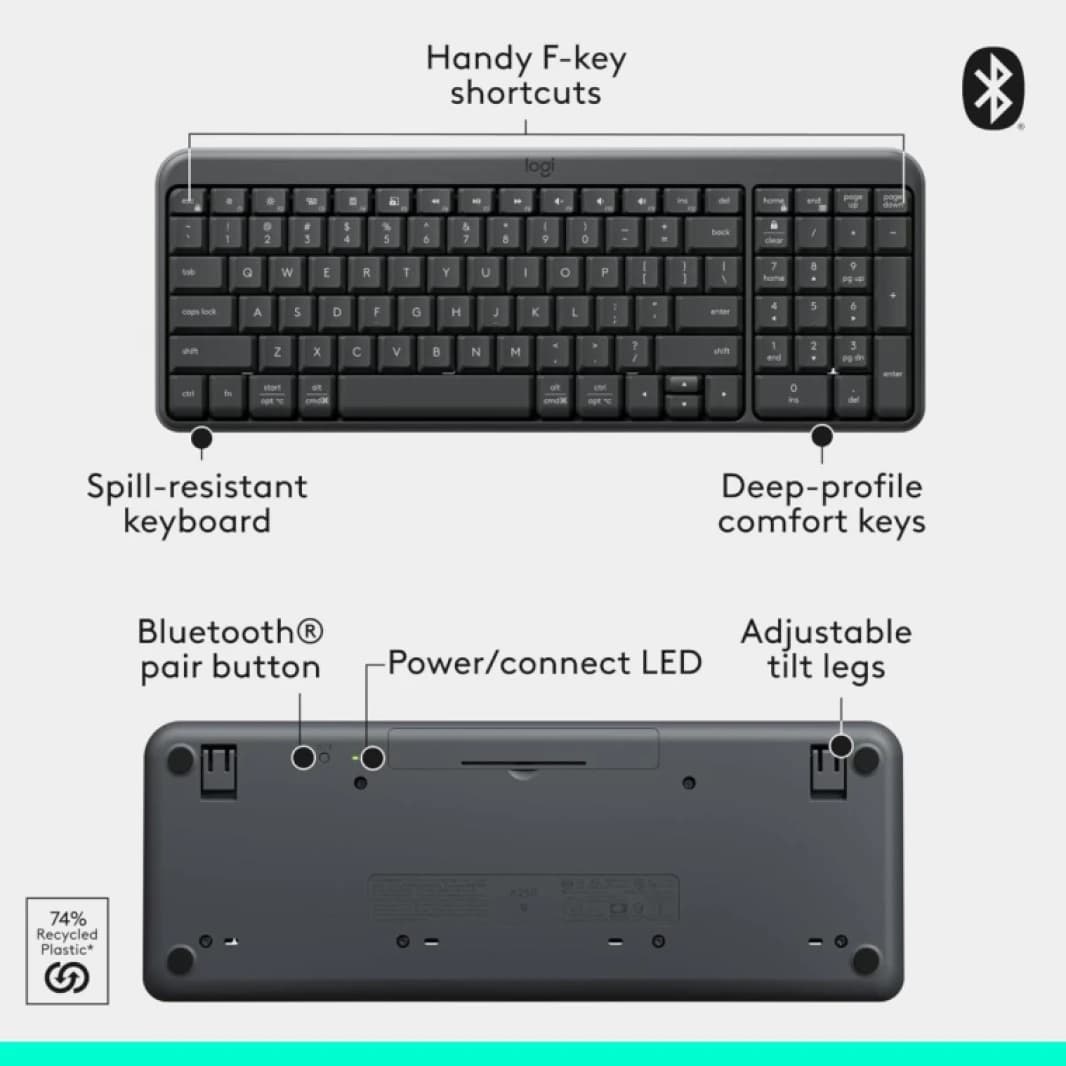 Logitech MK250 Bluetooth Wireless Mouse and Keyboard Combo | Durable Build - Windows/MacOS - Graphite