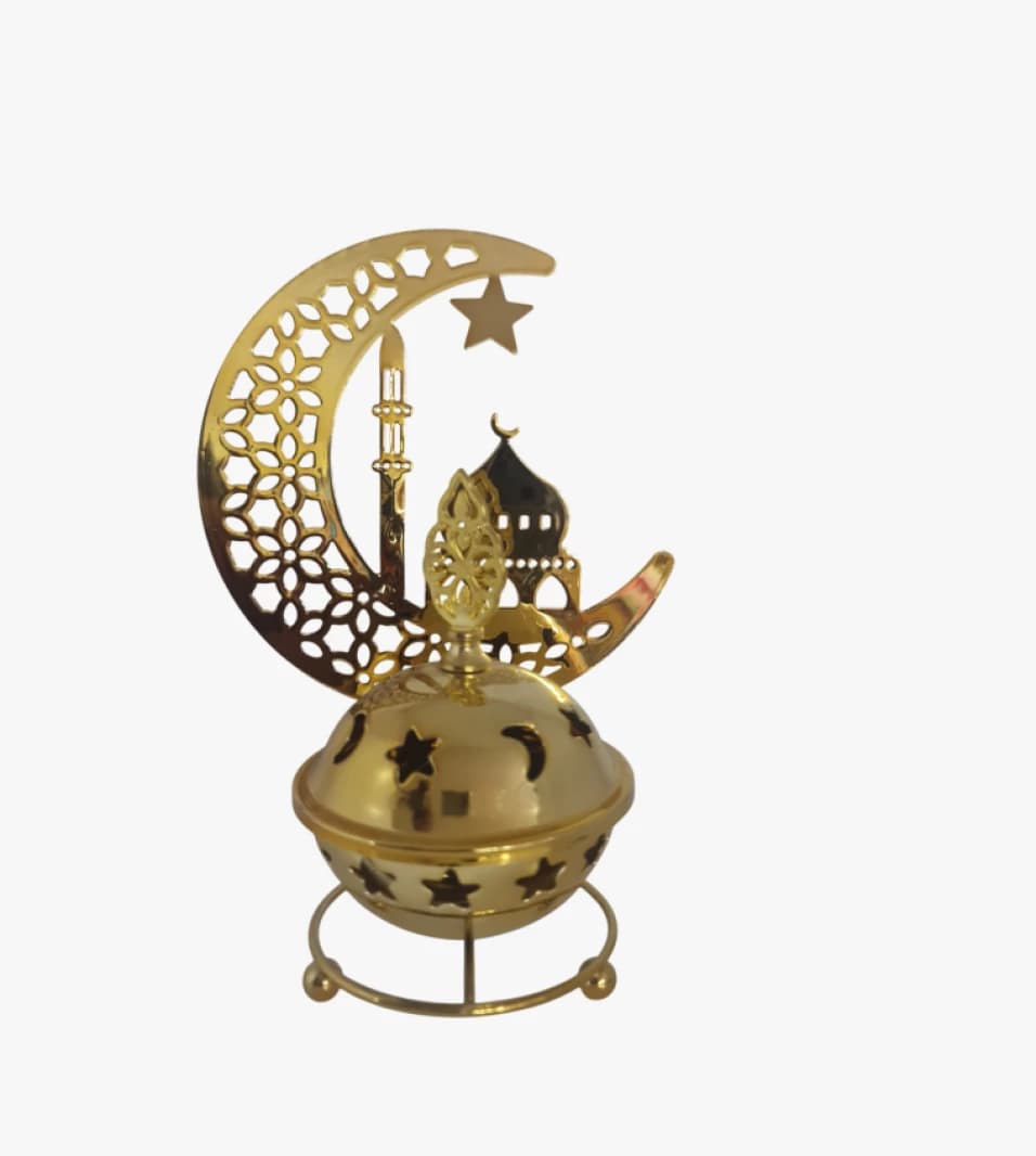 Decorative Islamic Bronze Incense Dome with Crescent and Star Design for Home and Office
