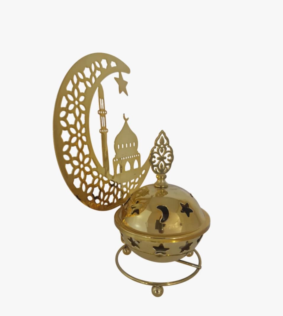 Decorative Islamic Bronze Incense Dome with Crescent and Star Design for Home and Office