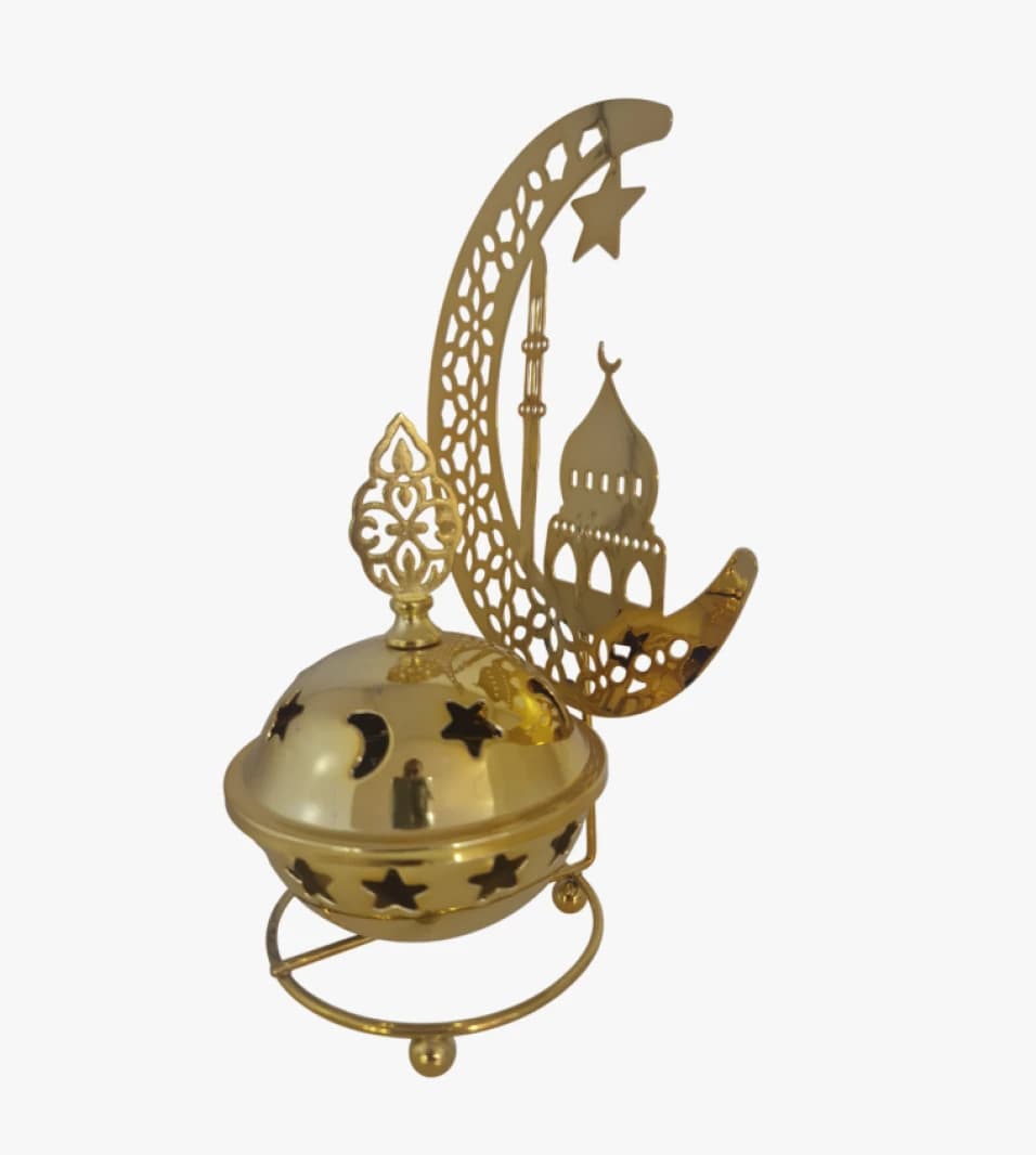 Decorative Islamic Bronze Incense Dome with Crescent and Star Design for Home and Office