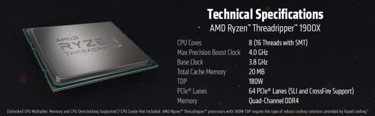 AMD Ryzen Threadripper 1900X 3.8 Ghz 8-Core sTR4 Processor