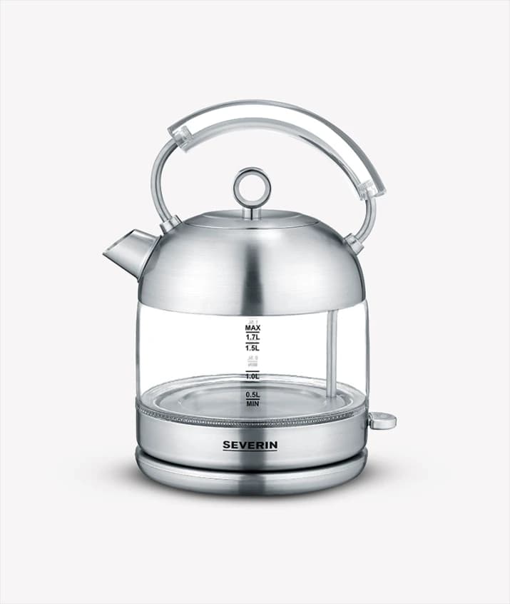 SEVERIN Retro Glass Electric Kettle, 1.7L, Brushed Stainless Steel, 3459