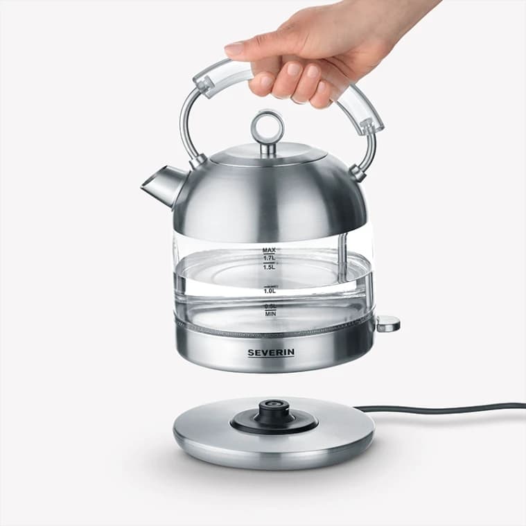 SEVERIN Retro Glass Electric Kettle, 1.7L, Brushed Stainless Steel, 3459