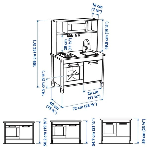 Play kitchen, birch, 72x40x109 cm