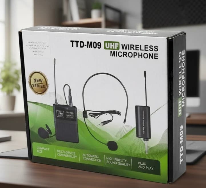 ميكروفون لاسلكي بفئة UHF TTD-M09 بتصميم سماعة رأس للجسم لنقاء صوت عالي ومناسب للعرض التقديمي