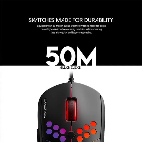 FanTech Wired Gaming Mouse With Colored LED Lights - Black (UX2)