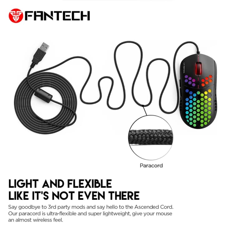 FanTech Wired Gaming Mouse With Colored LED Lights - Black (UX2)