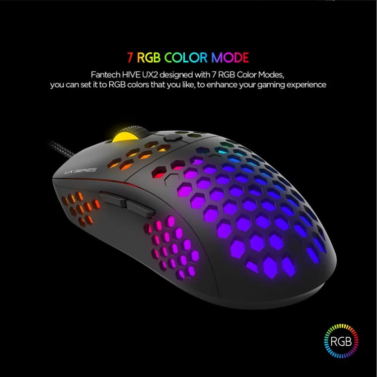 FanTech Wired Gaming Mouse With Colored LED Lights - Black (UX2)