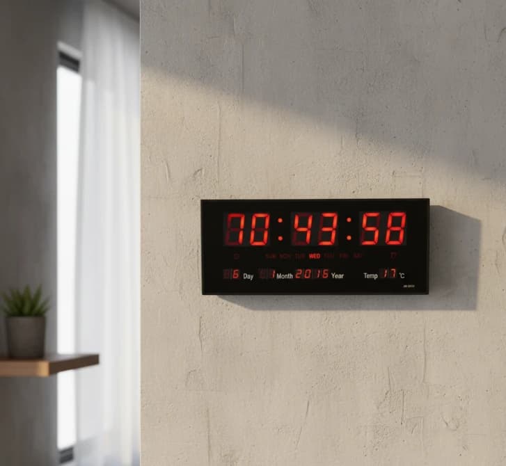 IndoElectric Digital LED Wall Clock with Large Display and Clear Numbers for Time, Date, and Temperature