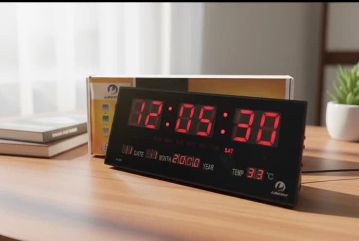 IndoElectric Digital LED Wall Clock with Large Display and Clear Numbers for Time, Date, and Temperature