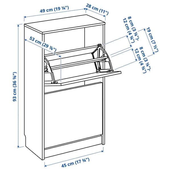 Shoe cabinet with 2 compartments, black-brown, 49x28x93 cm