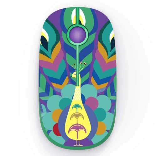 X0032TVCLN Slim Wireless Mouse with Peacock Pattern