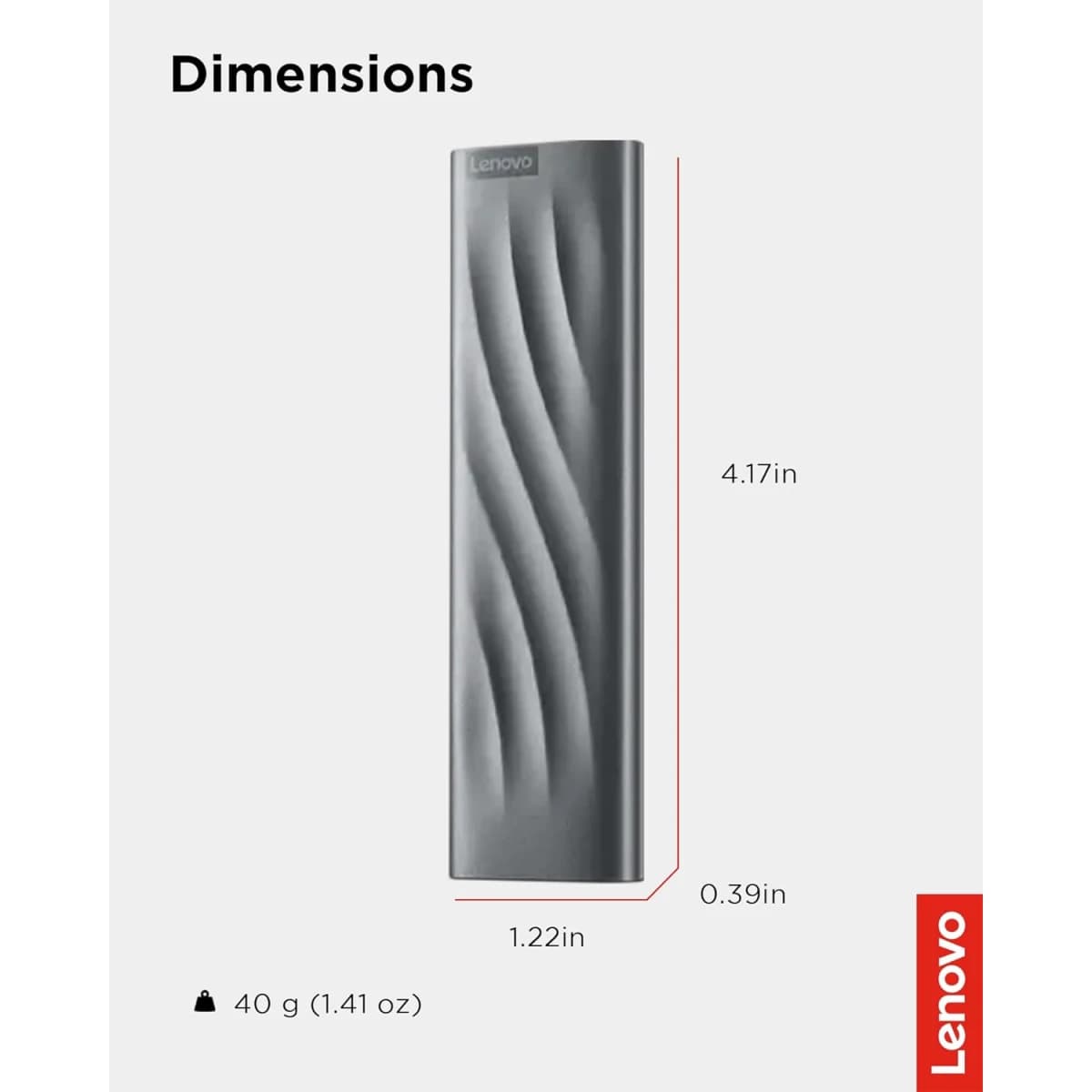 Lenovo PS8 1TB Portable SSD, Up to 1050 MB/s, USB 3.2 Gen 2, Grey
