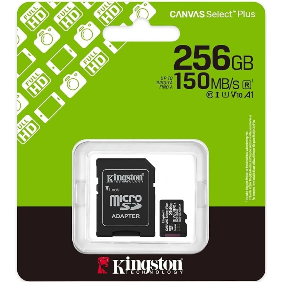 Kingston SDCS3/256GB Canvas Select Plus microSDXC Card Up to 150MB/s A1 Class 10 UHS-I with Adapter
