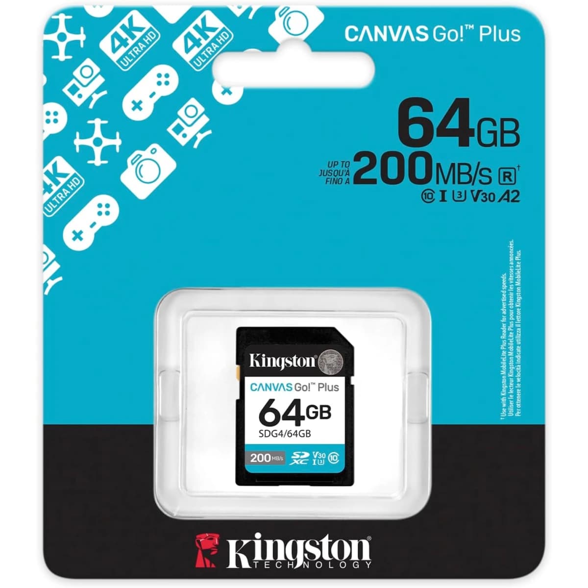 Kingston Canvas Go Plus 64GB SD Card | Up to 200MB/s | Class 10, UHS-I, U3, V30