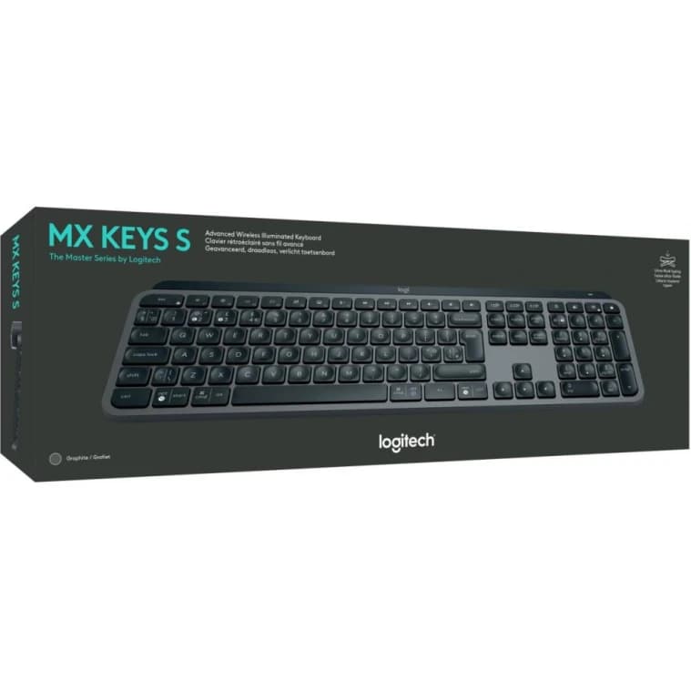 Logitech MX Keys S Wireless Keyboard, Backlighting, Bluetooth, USB C Rechargeable, for Windows PC, Mac - Graphite, AR Layout