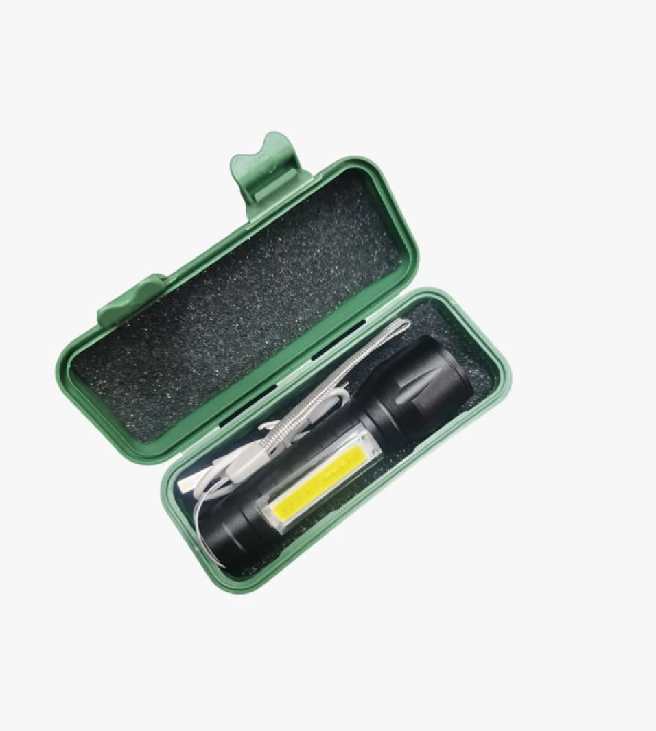 Rechargeable USB LED Flashlight with Cable for Adventurers, Campers, and Outdoor Enthusiasts Seeking Reliable Lighting.