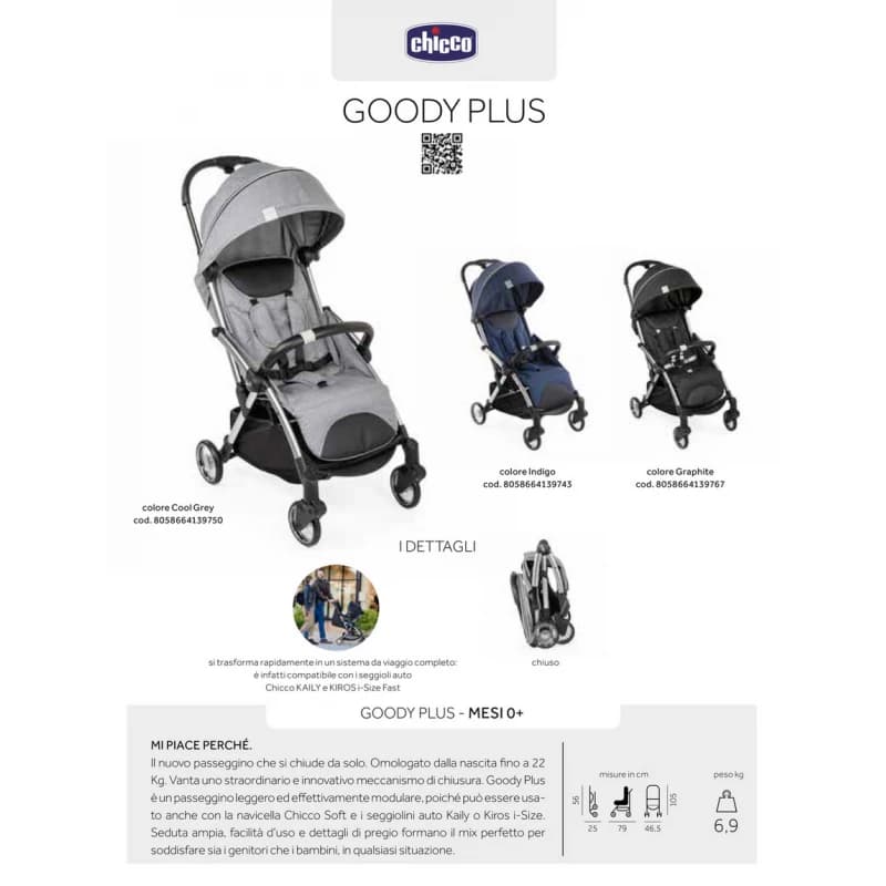 Chicco Buggy Goody Plus Stroller, Grey