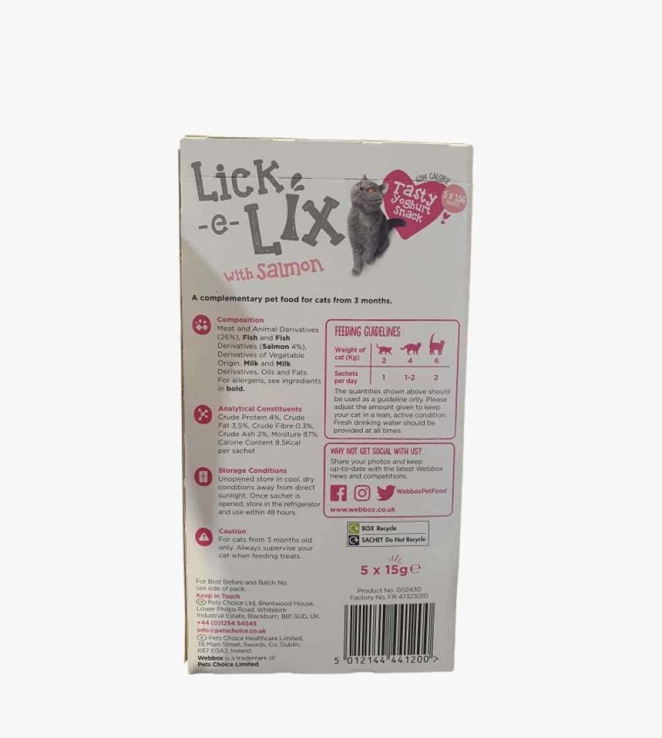 Webbox Lick-e-Lix with Salmon Tasty Yoghurt Snack for Kittens - Low Calorie Formula