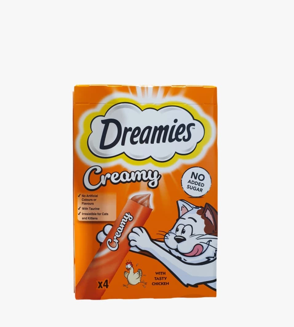 Dreamies Creamy Cat Treats for Cats and Kittens with Delicious Tasty Chicken Flavor and Custom Design for All Ages