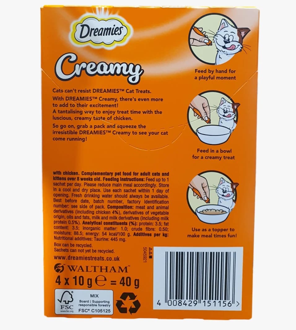 Dreamies Creamy Cat Treats for Cats and Kittens with Delicious Tasty Chicken Flavor and Custom Design for All Ages