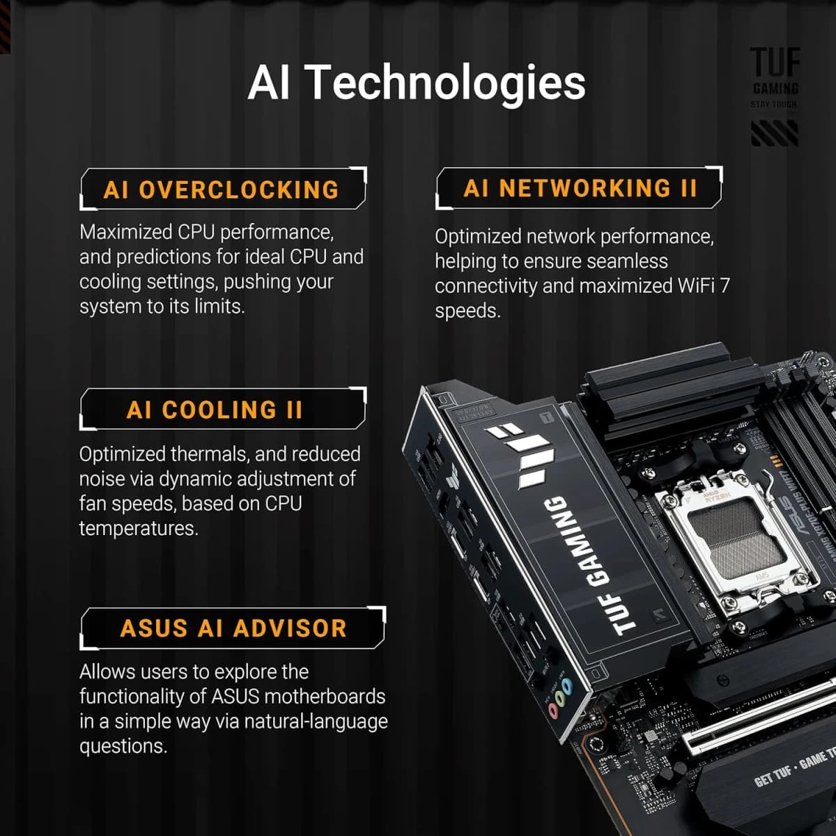 ASUS TUF GAMING X870E-PLUS WIFI 7 ATX AM5 Motherboards with AMD X870E Chipset, DDR5 Memory Support