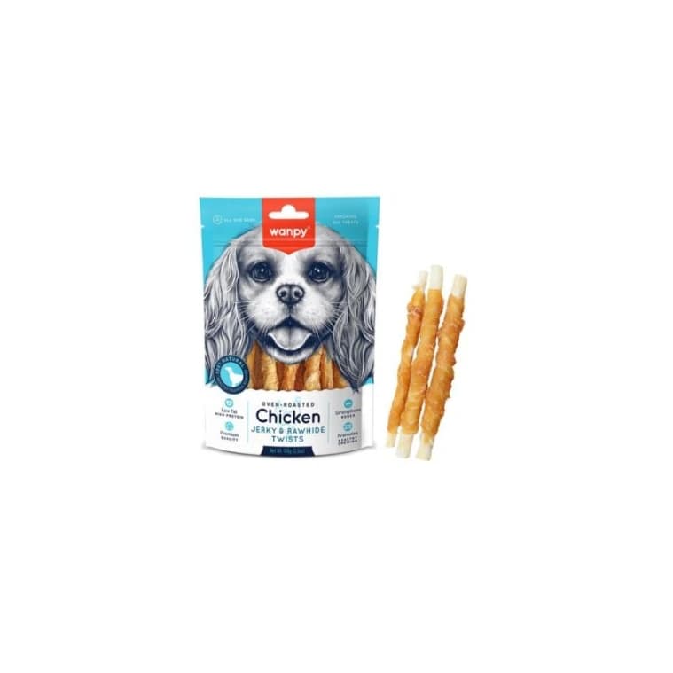 Wanpy Chicken Jerky & Rawhide Twists 100g