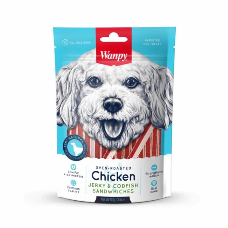 Wanpy Chicken Jerky & Codfish Sandwiches 100g
