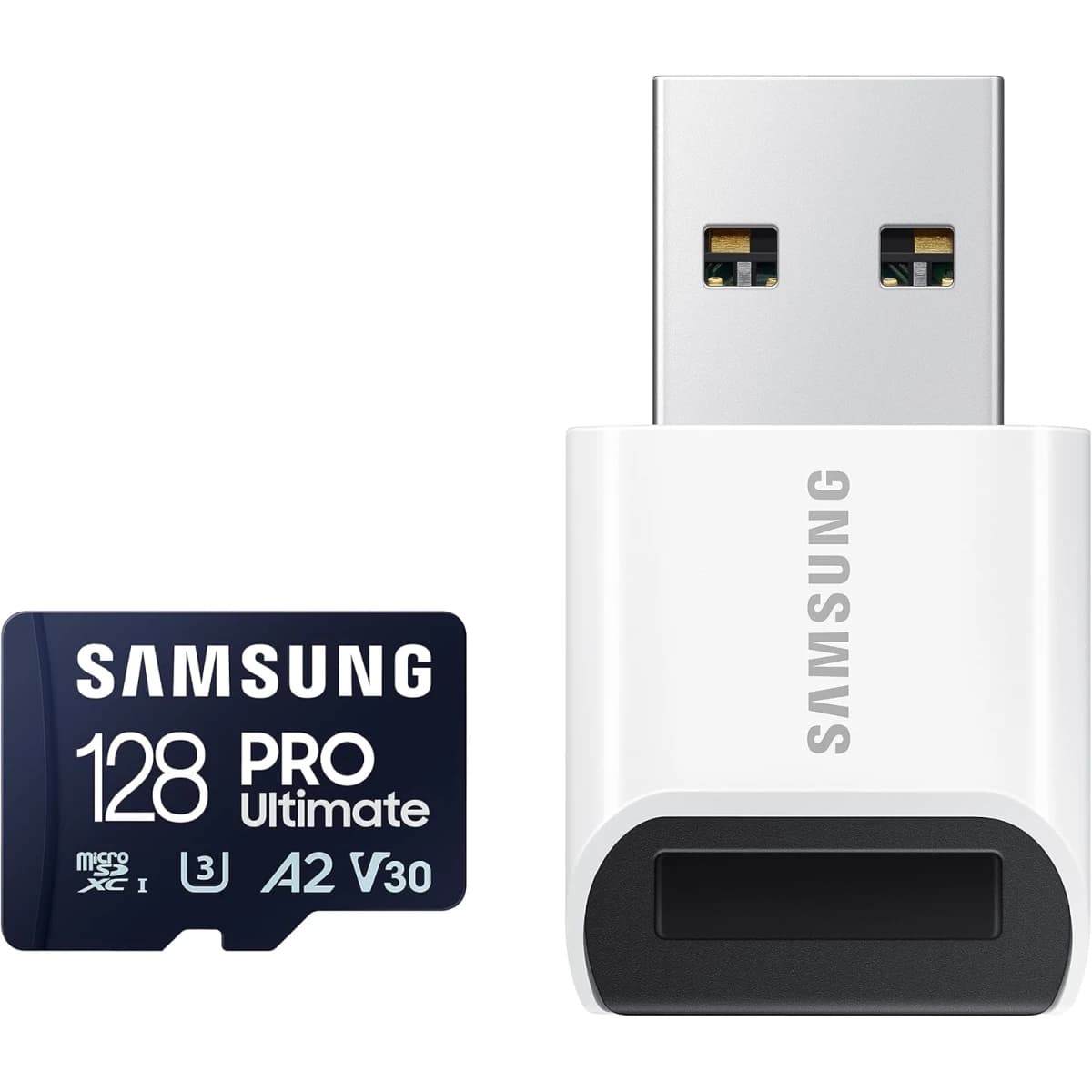 Samsung PRO Ultimate microSD Memory Card+Reader, 128GB, 200 MB/s, 4K UHD, UHS-I for Action Cams, Drones, Gaming, Devices