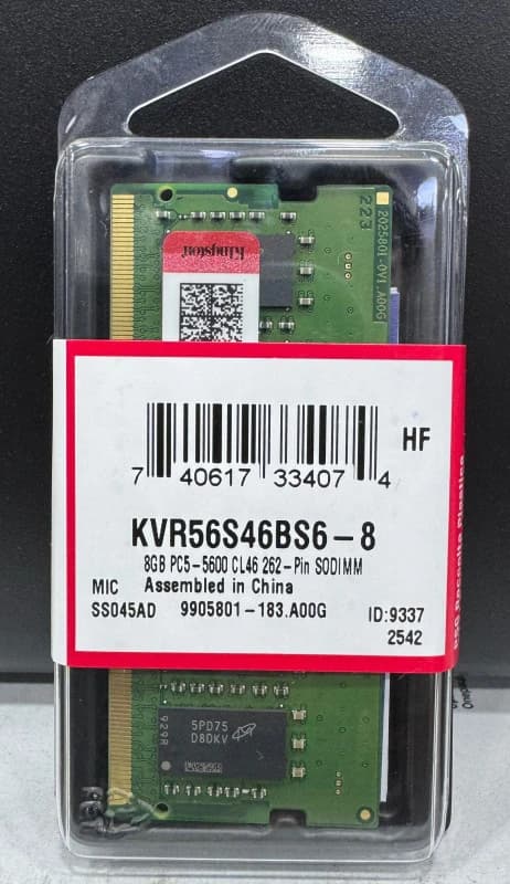 Kingston Ram 8GB 5600 Mhz DDR5 SODIMM for Laptop KVR56S46BS6-8