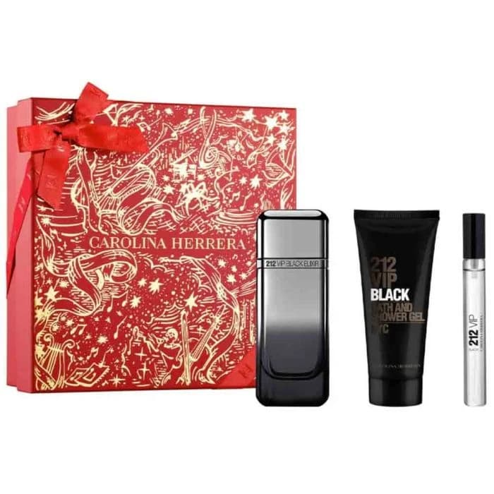 Carolina Herrera 212 VIP Black Elixir EDP 100Ml + EDP 10Ml + Shower Gel 100Ml Gift Set For Men