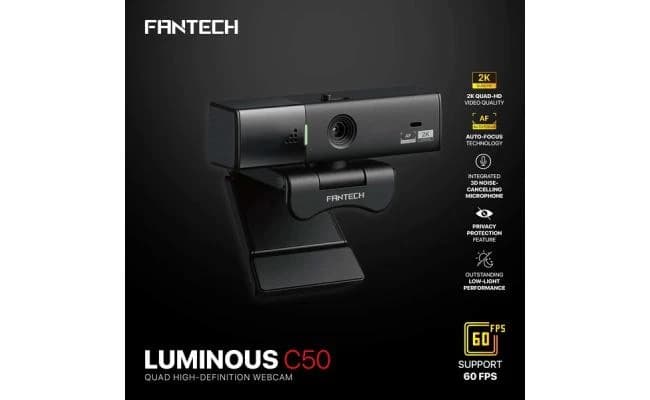 Fantech Luminous C50 Quad HD Webcam 2K Support 60 FPS & 3D Noise Cancelling Microphone