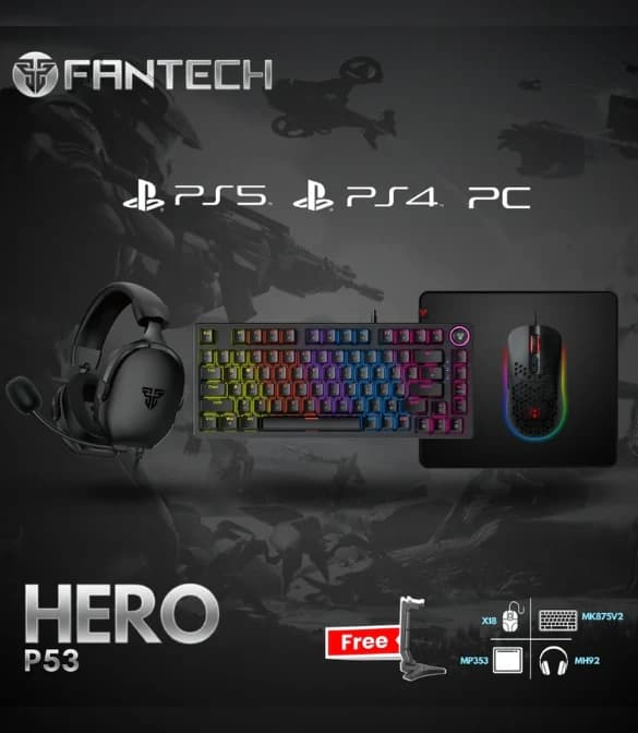 Fantech Hero Combo P53 keyboard, mouse, headset, and mousepad + free stand - Black