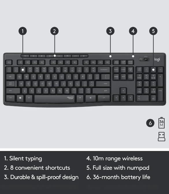 Logitech MK295 Wireless Mouse & Keyboard with SilentTouch Technology