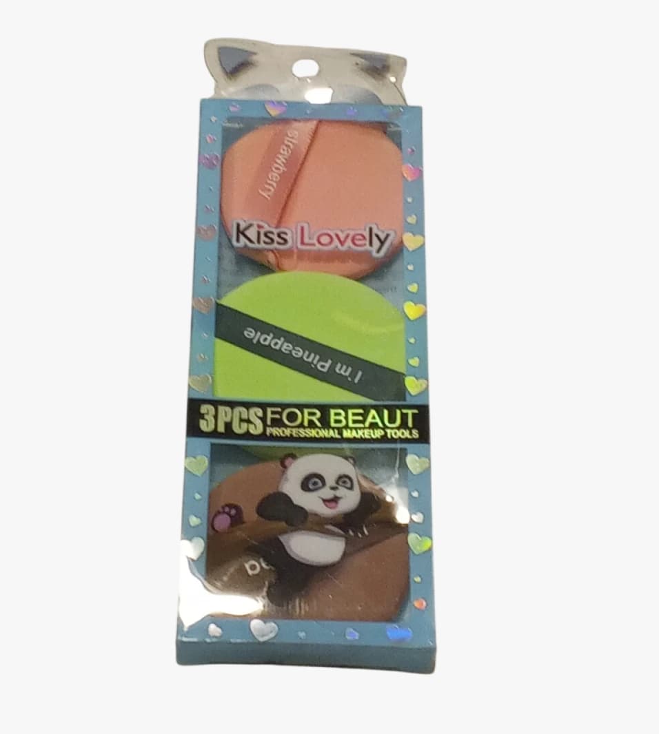 Kiss Lovely Professional Three-Piece Makeup Tools Set with Panda Design for Perfect Skin Application