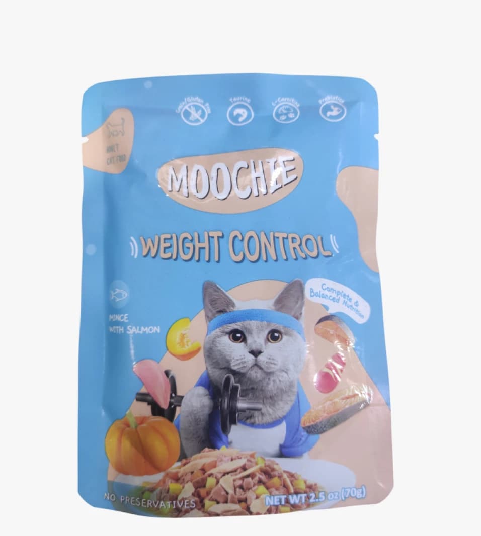 Moochie Cat Food for Weight Control with Delicious Salmon Flavor for Pets Seeking Ideal Weight