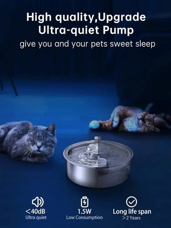 Cat Water Fountain Stainless Steel 2.0L/67oz Automatic Pet Water Dispenser