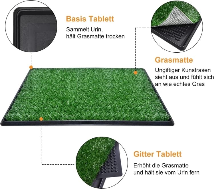 Dog Toilet for Balcony with Artificial Grass, 3 Layer Pet Training Pads for All Dog Sizes 60 x 44.7 x 3.7 cm